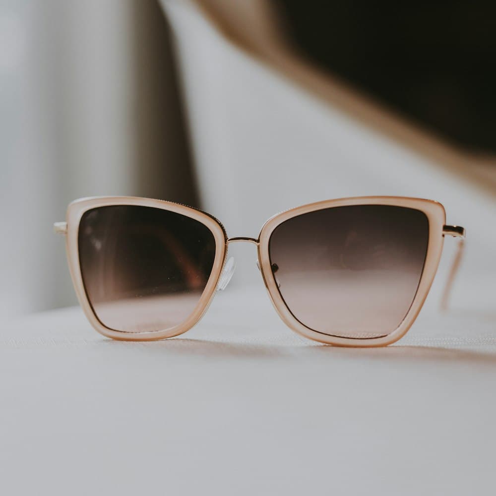 Close-up of acetate eyeglass frames on display
